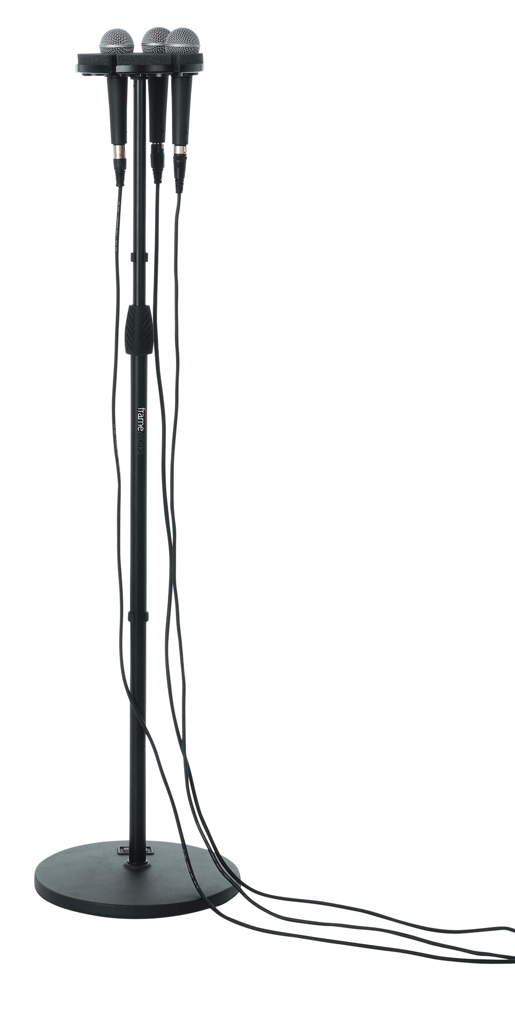 Gator Frameworks - Multi Microphone Tray Holder For Up to 6 Micrphones, Foam Cradle Slots, Steel Base with Powder Coat Finish