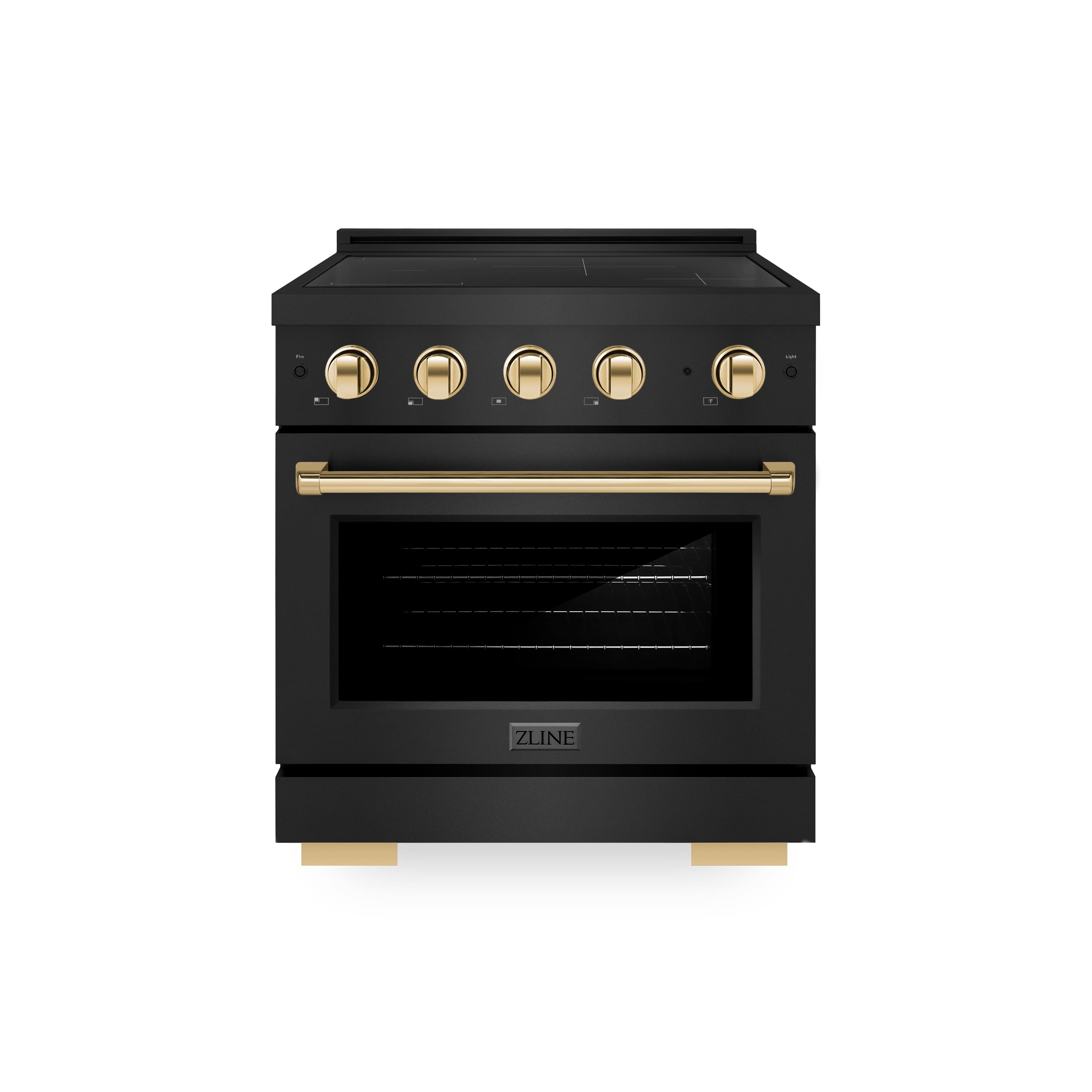 Front. ZLINE - 30 in. Wide 4 Elements Autograph 4.2 cu. ft. Paramount Freestanding Induction Range in Black Steel with Gold Accents - Black Stainless Steel.