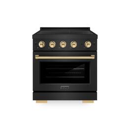ZLINE - Autograph 30 in. 4.2 cu. ft. Paramount Freestanding Induction Range with 4 Burners in Black Steel with Gold Accents - Black Stainless Steel