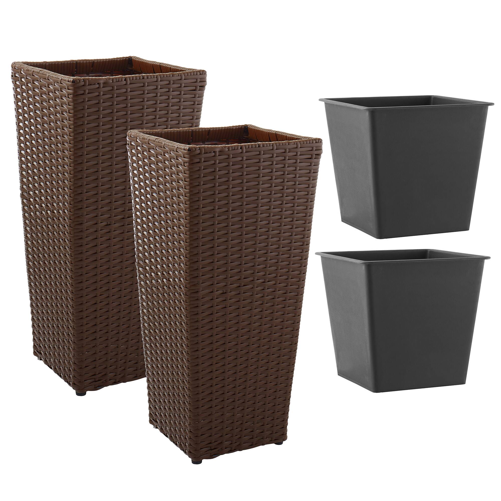 Alt View 4. Casafield - Set of 2 Tall Outdoor Planters with Removable Flower Plant Pot Liners - Espresso.
