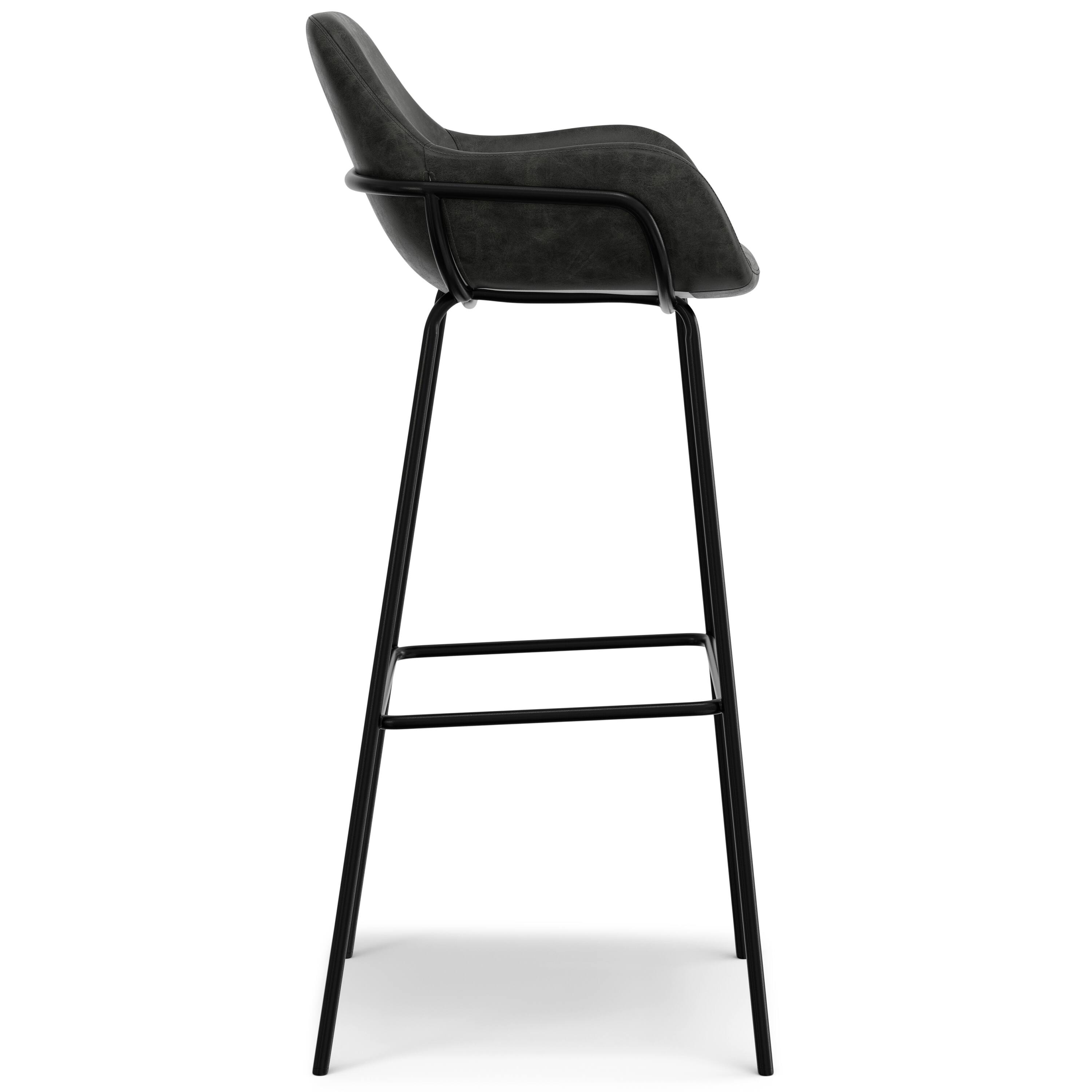 Alt View 1. Simpli Home - Mira Contemporary Bar Stool in Distressed Slate Grey  Vegan Faux Leather - Distressed Slate Grey.