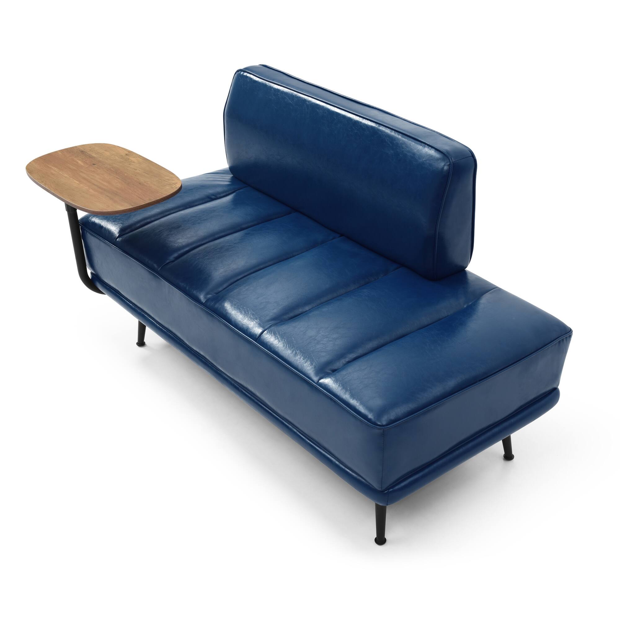 Left. GOODSILO - Modern Upholstered Bench with Swivel Tray and Side Table for Bedroom and Living Room - Blue.