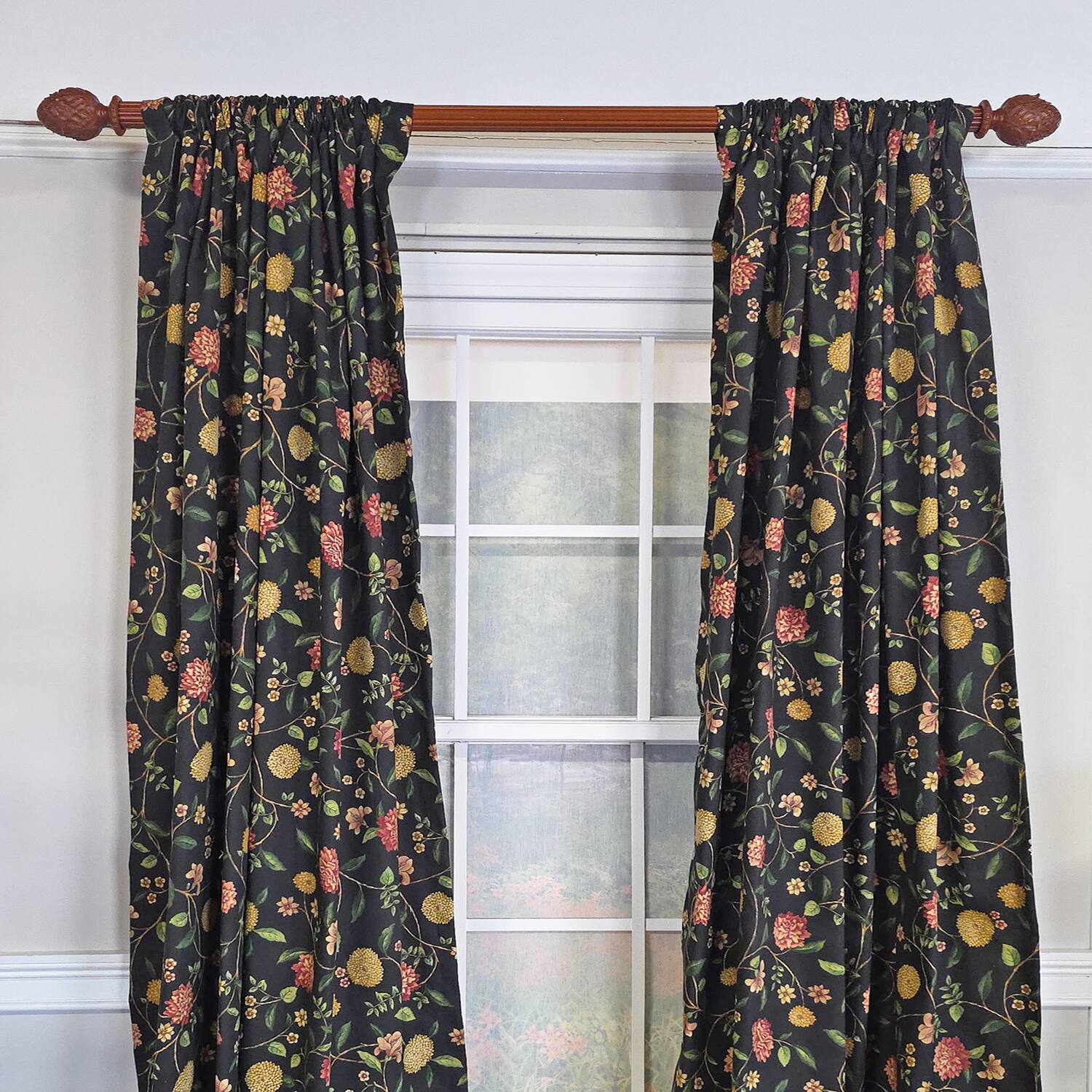 Angle. RLF Home - RLF Home NightFall 100% Cotton Rod Pocket Window Curtain set of 2 Panels 100" x 84" Black - Black.
