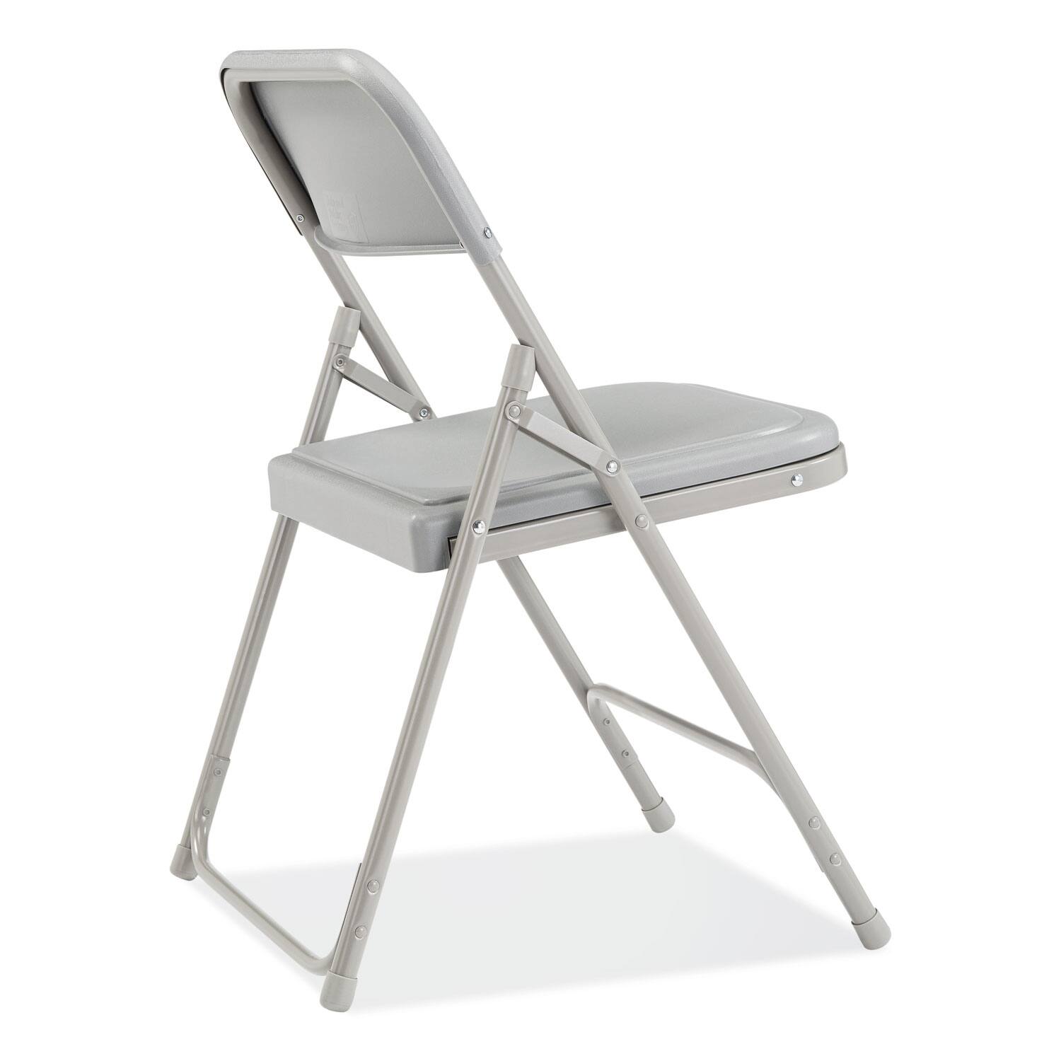 Back. National Brand - 800 Series Premium Plastic Folding Chair Supports Up to 500 lb 18 Seat Height Gray Seat Gray Back Gray Base 4/Carton - Gray.