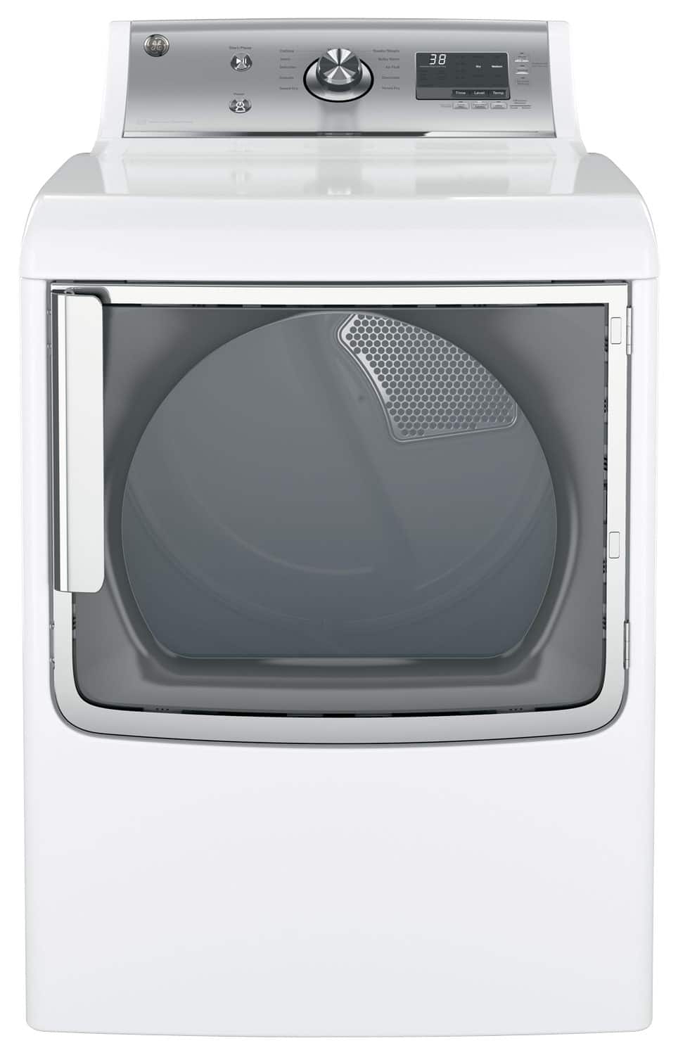 Front. GE - 7.8 Cu. Ft. 11-Cycle Electric Dryer - White on White.