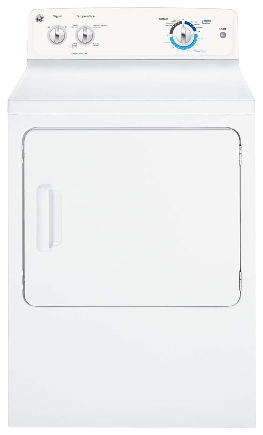 Front. GE - 6.8 Cu. Ft. 6-Cycle Electric Dryer - White on White.