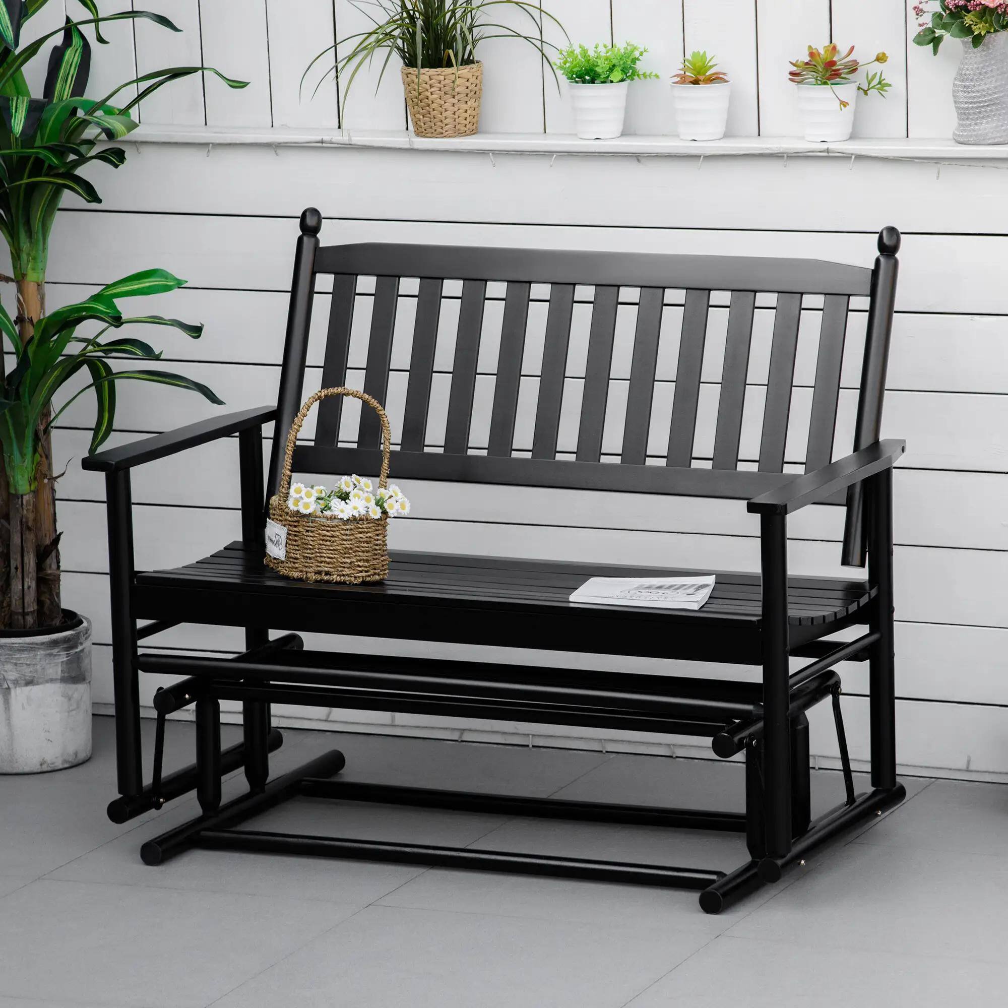 Left. Resenkos - Resenkos Outdoor Glider Bench, Heavy Duty 2-Seater with High Back & Armrests, Patio Loveseat, Black - Black.