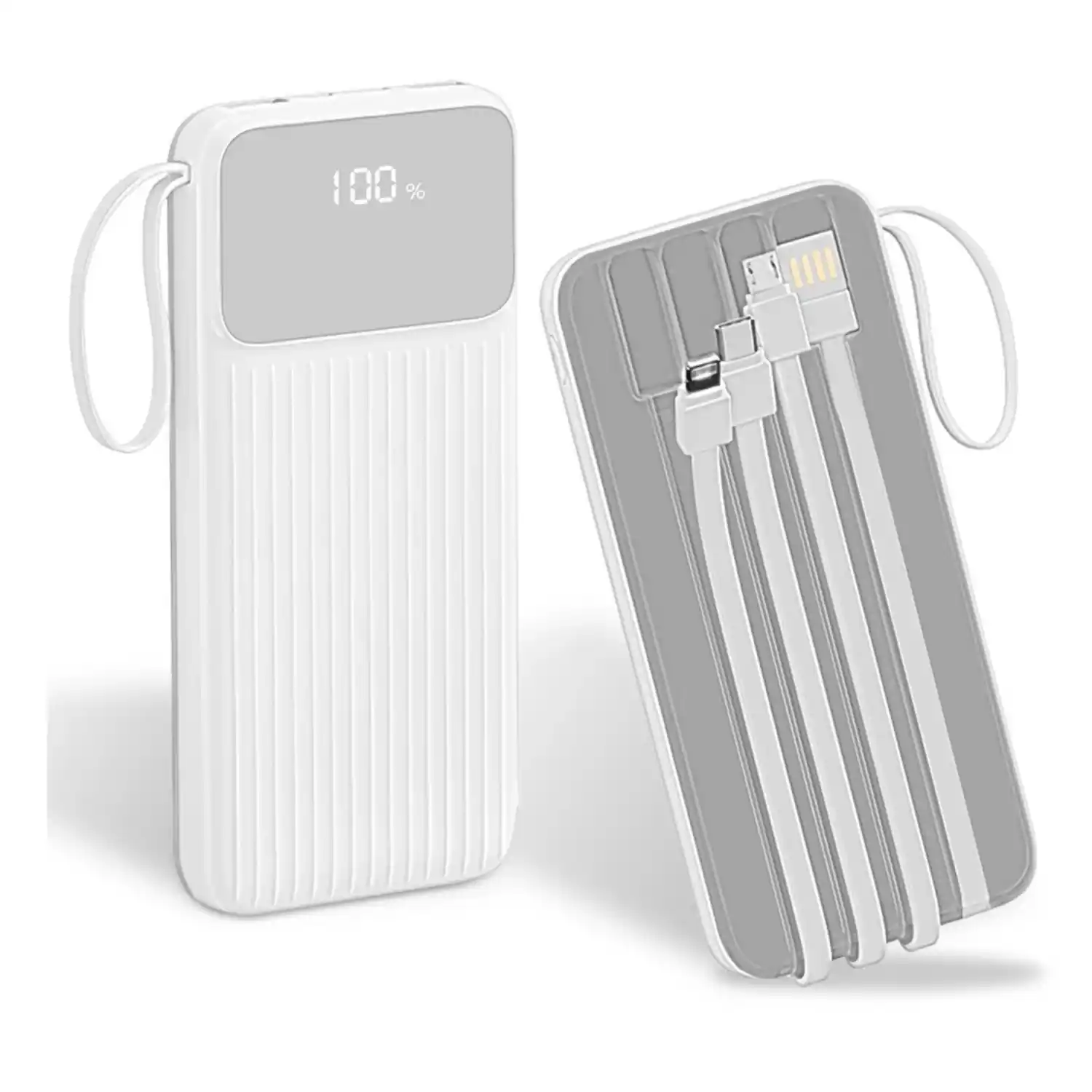 Angle. Home Collection - 20000mAh Universal Fast Charging Power Bank with 4 Built-in Cables & Digital Display White - White.