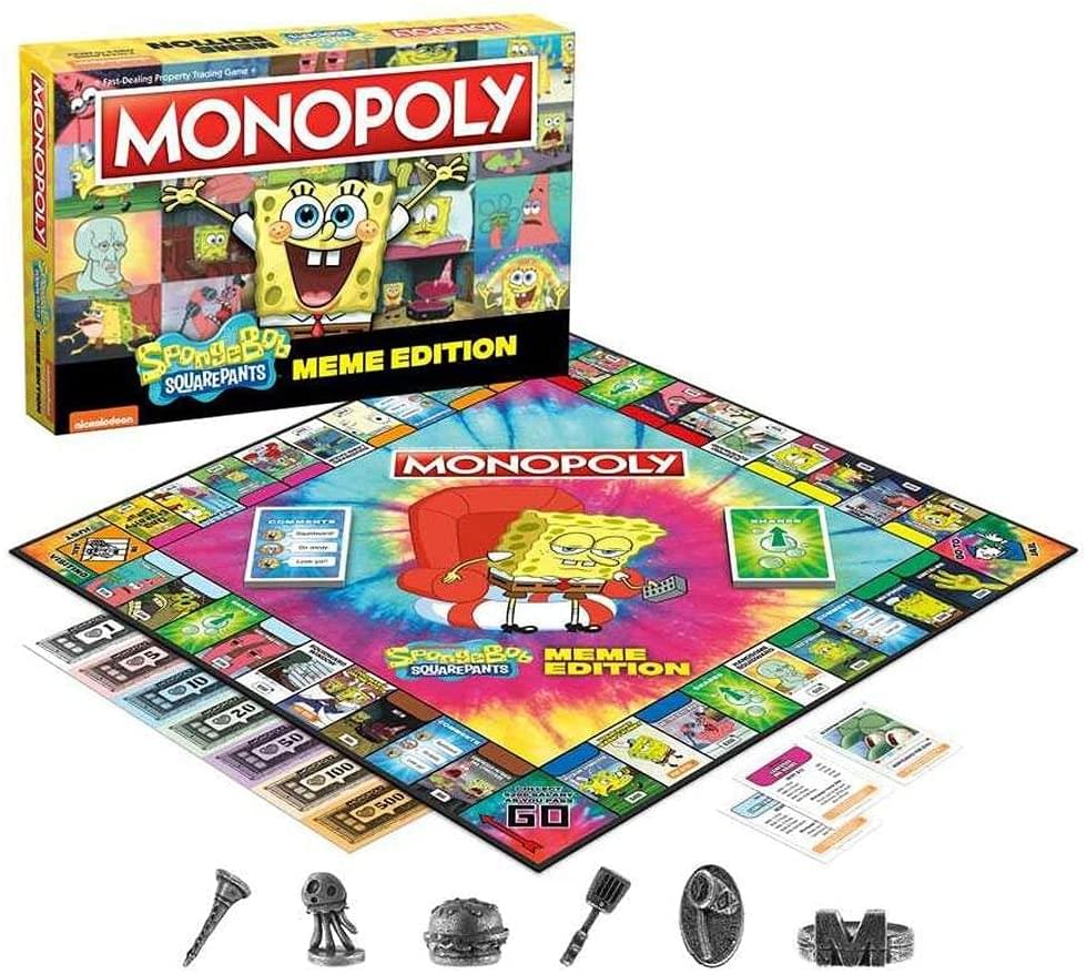Is Homics hading Game Fass Dealing Property MONOPOLY MONOPOLY SPONGEBOB SQUAREPANTS MEME EDITION 00.50 JAE Spondeb, Bo MEME - SQUAREPANTS EDITION 20 50 100 500 6 "