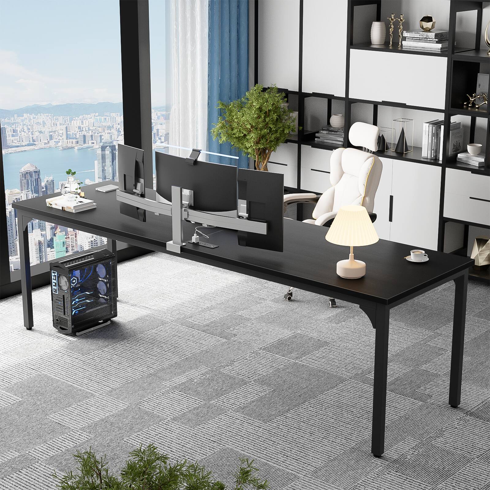 Alt View 3. Aheaplus - 2 Person Desk with Power Outlets & USB Ports, 78.7'' Long Computer Desk for Home and Office - Black.