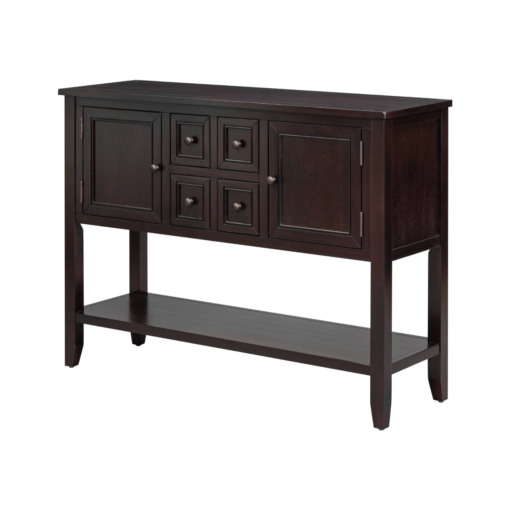 Angle. Whisen - Console Table with 4 Drawers, Storage Cabinets and Bottom Shelf for Entryway-Espresso - Espresso.