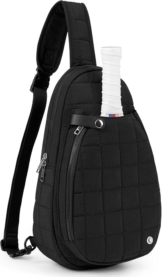Front. Vulpecula Spade - Pickleball Bag for Women, Quilted Crossbody Bags for Women Men, Puffer Travel Sling Bag - A1-black.