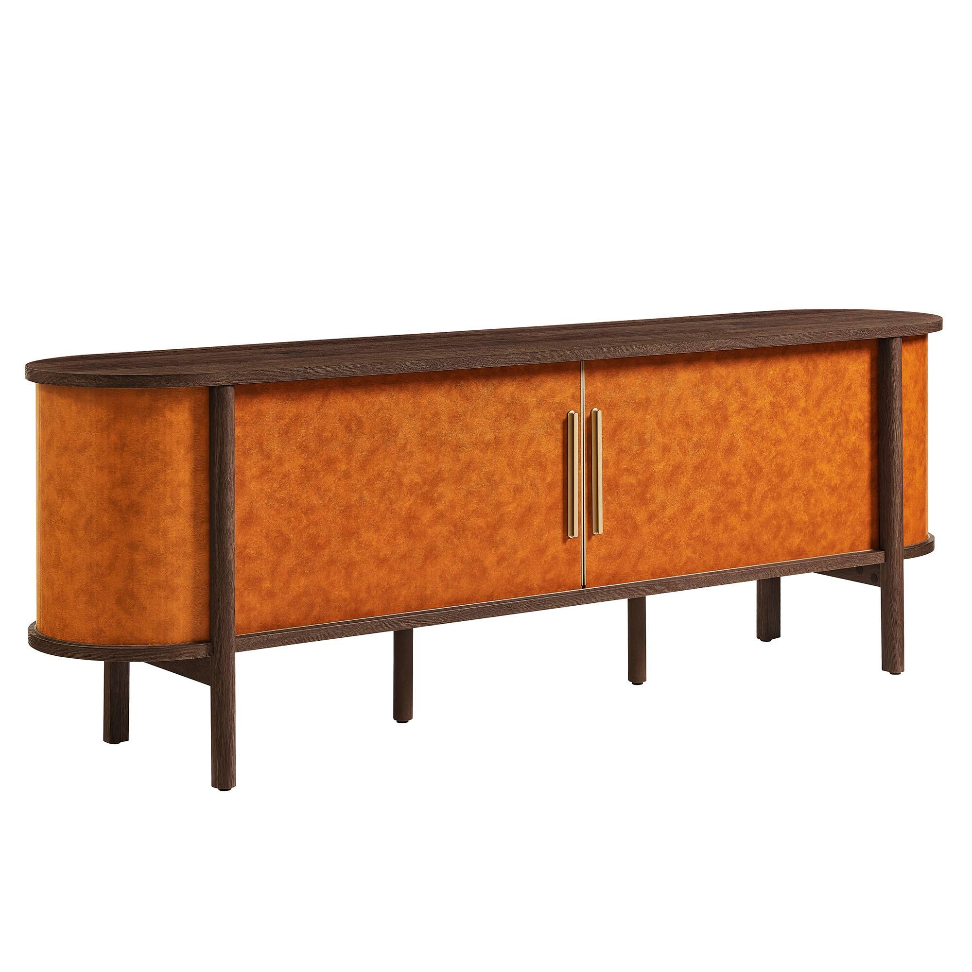 Front. Modway - Coralie Curved 71" Vegan Leather Oval TV Stand by Modway - Walnut Tan.