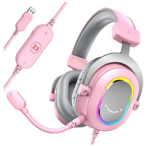 FIFINE - AmpliGame H6 Pink USB Gaming Headset – 7.1 Surround Sound, RGB, In-Line Control, Mic, PS4/PS5/PC