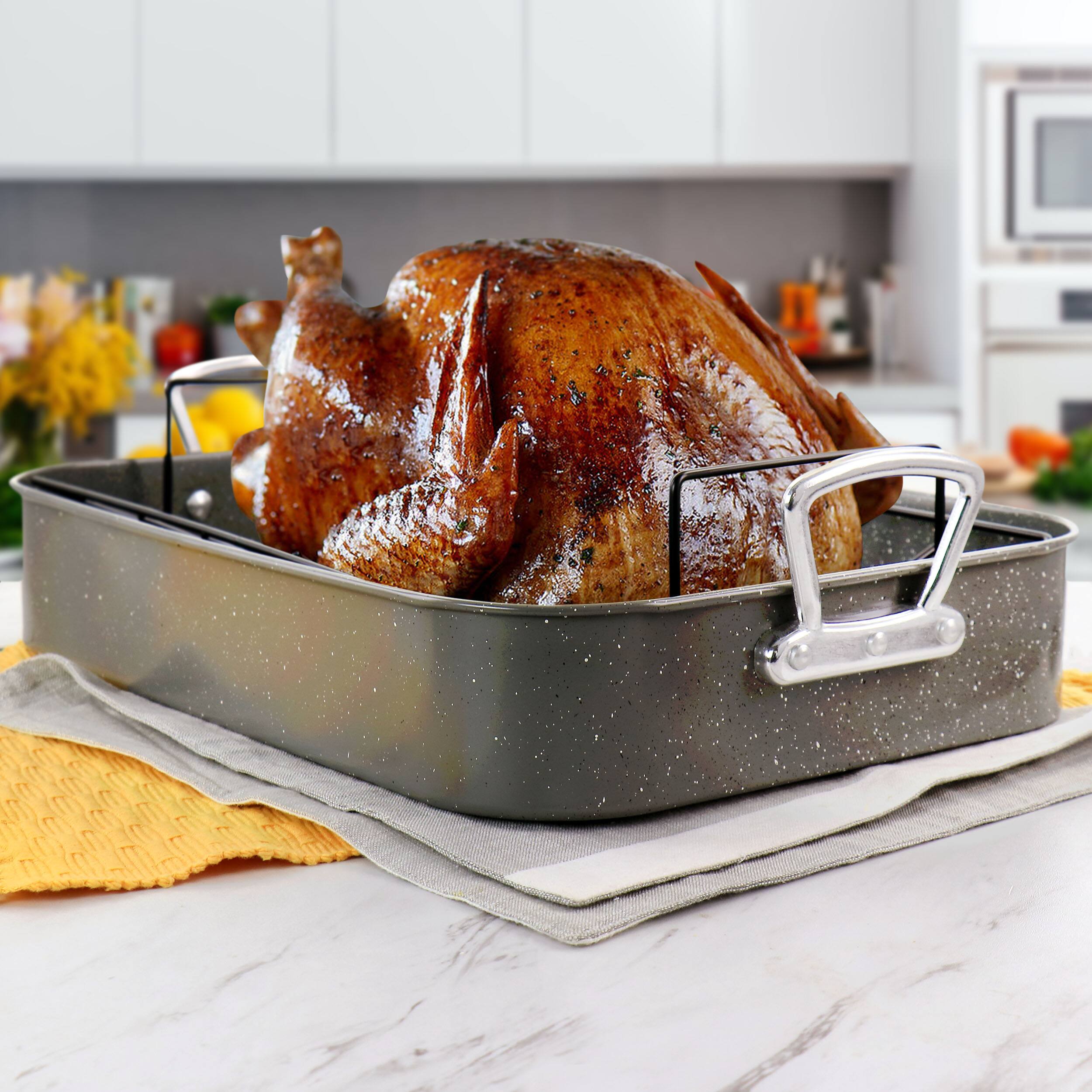 Alt View 6. Gibson - Gibson Greystone 2 Piece Carbon Steel 16.25in. Turkey Roaster Set in Speckled Grey - Gray.