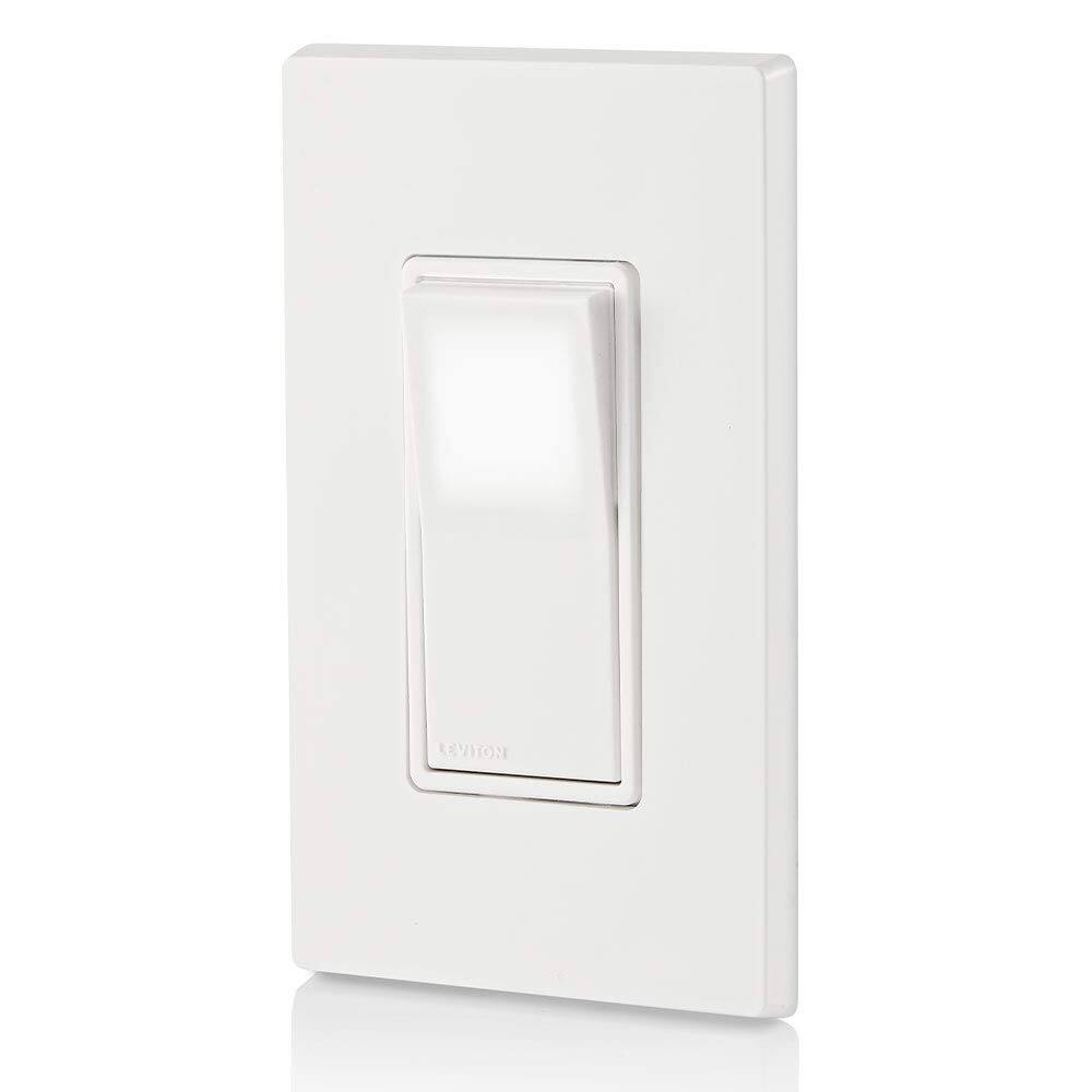 Angle. Leviton - R72-05613-0WS 15 Amp Illuminated 3-Way Rocker Switch - White.
