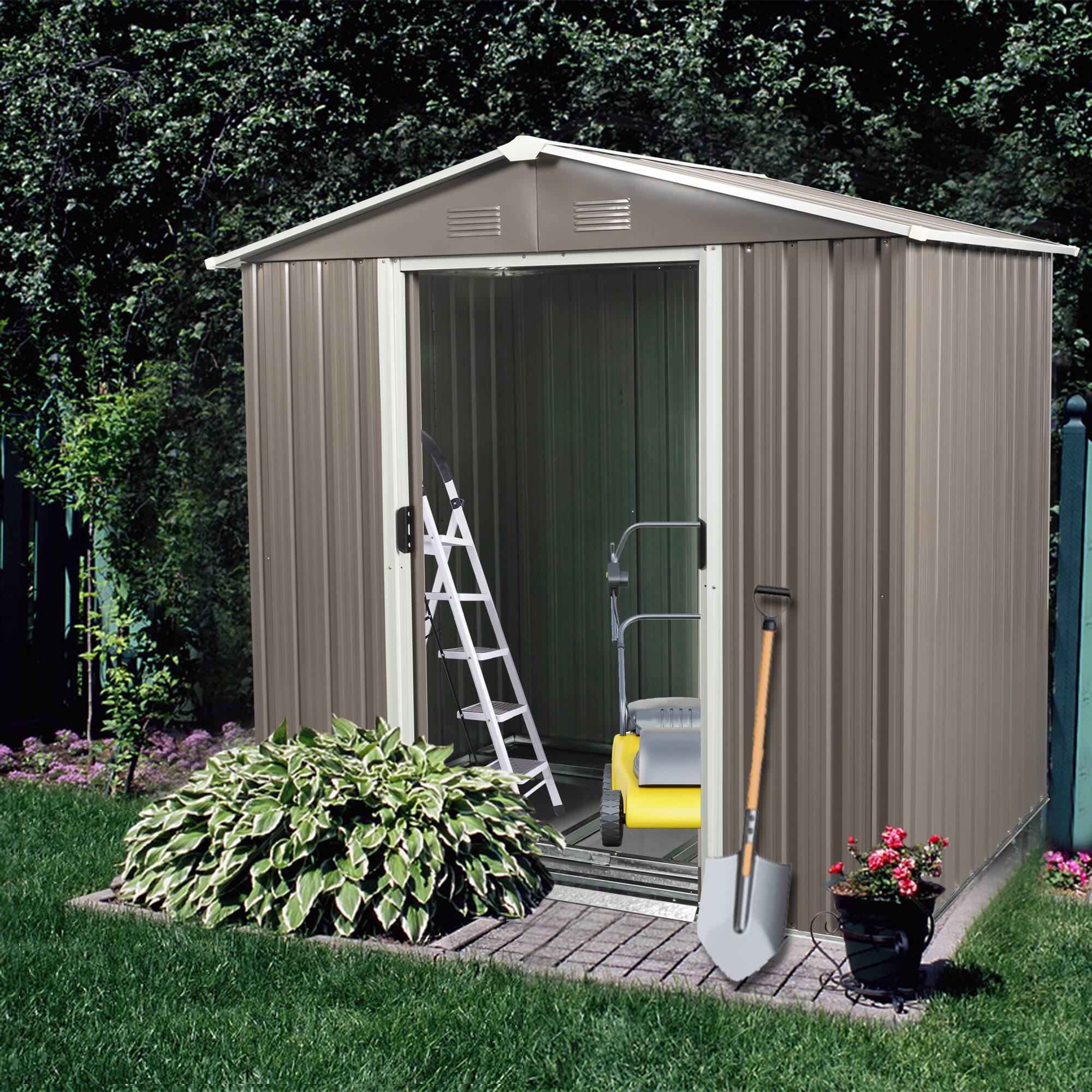 Left. Mondawe - 6ft x 5ft Outdoor Metal Storage Shed - Grey.