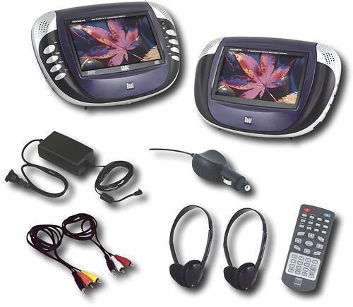 Front Standard. Dual - Dual 7" 16:9 Widescreen LCD Portable DVD Player - Silver/Dark Purple.