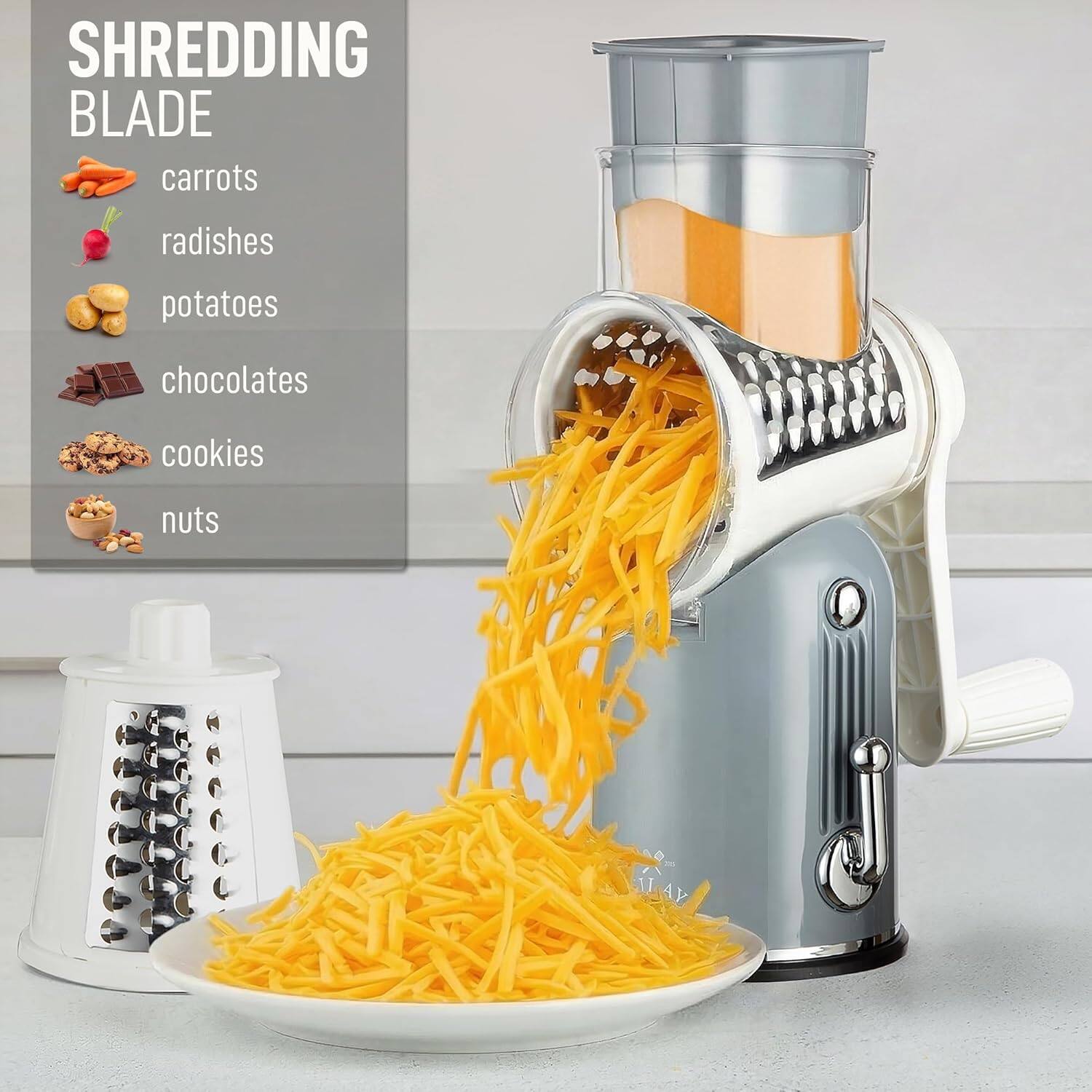 SHREDDING BLADE

- carrots
- radishes
- potatoes
- chocolates
- cookies
- nuts