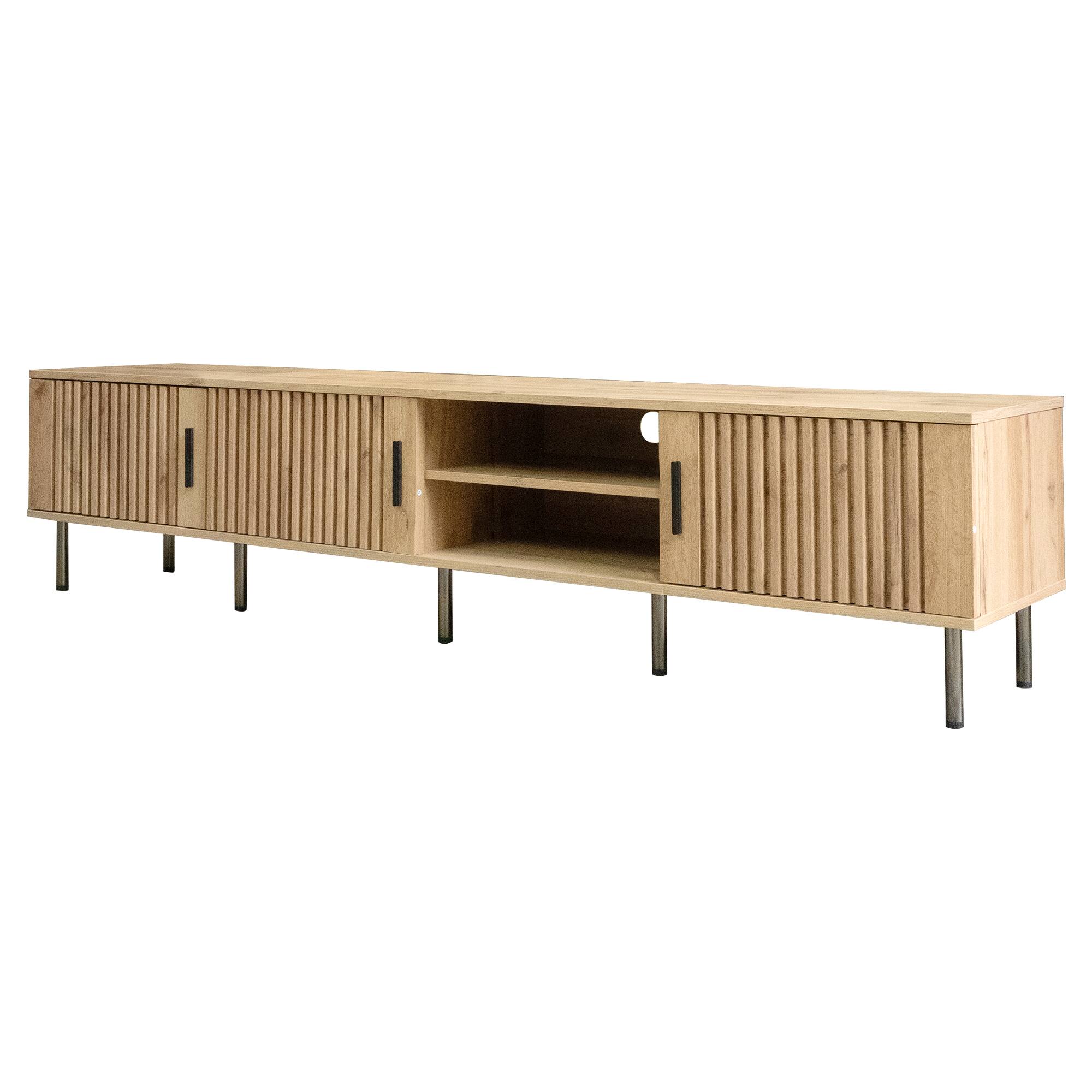 Back. Whisen - 78-Inch Modern TV Stand for TVs up to 85-Inch,Media Entertainment Console with Storage and Cable Management - Natural.