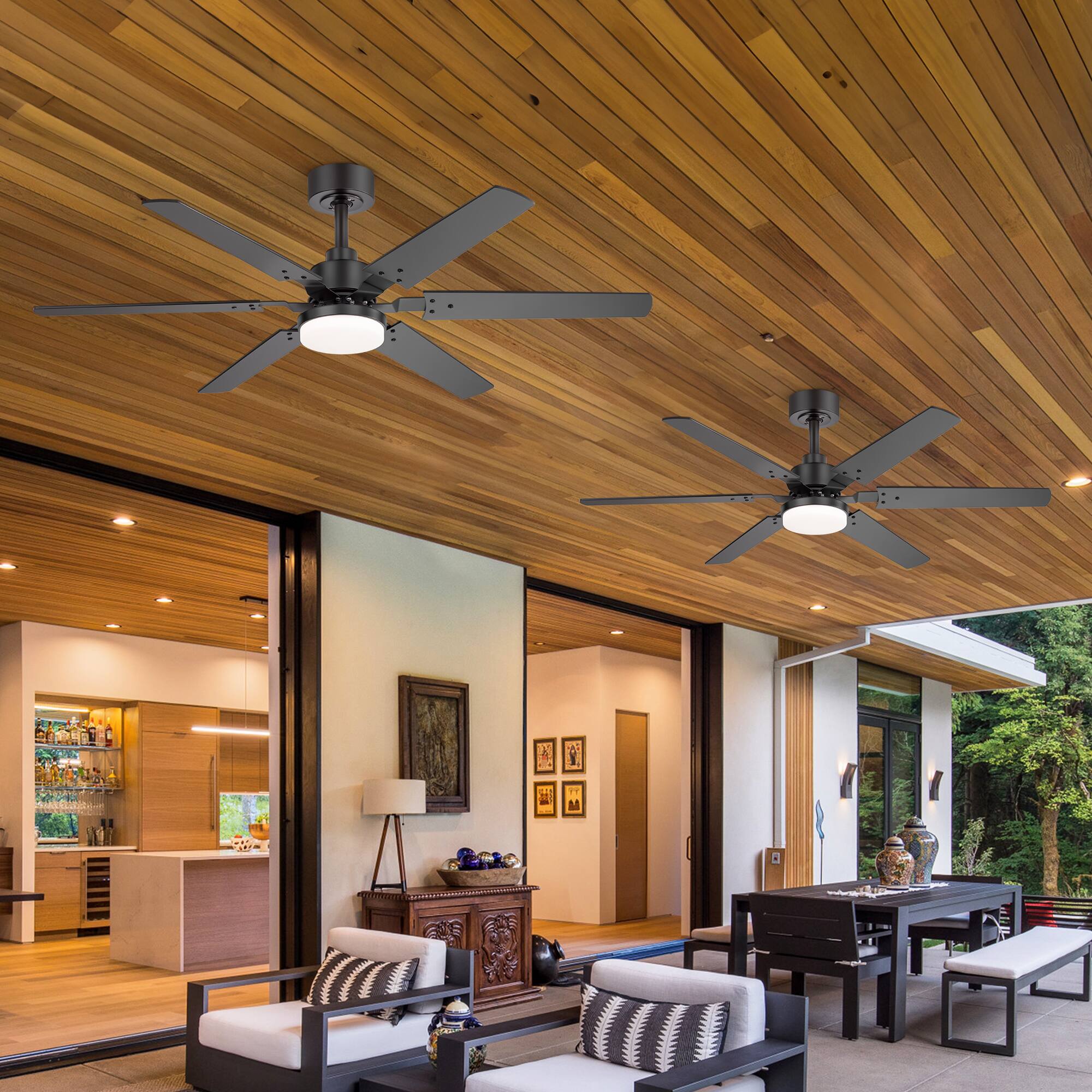 Alt View 5. Breezary - 46" 2-Pack Ceiling Fan with Integrated Light, 6 Plywood Blades, DC Motor, 6-Speed Remote, Timer with Memory - Matte Black and Dark Walnut Color.