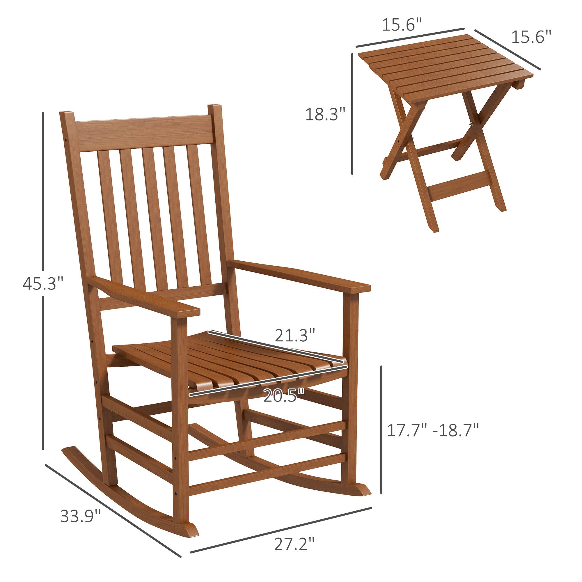 Chair: 45.3", 21.3", 20.5", 33.9", 27.2"

Table: 15.6", 15.6", 18.3"