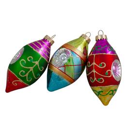 Northlight - 3ct Color with Retro Reflectors Glass Finial Christmas Ornament Set 4.25" (100mm) - Multi