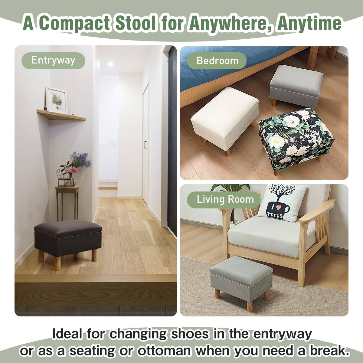 Fabibe Small Ottoman with Storage Footstool Compact Foot Rest Stool for ...