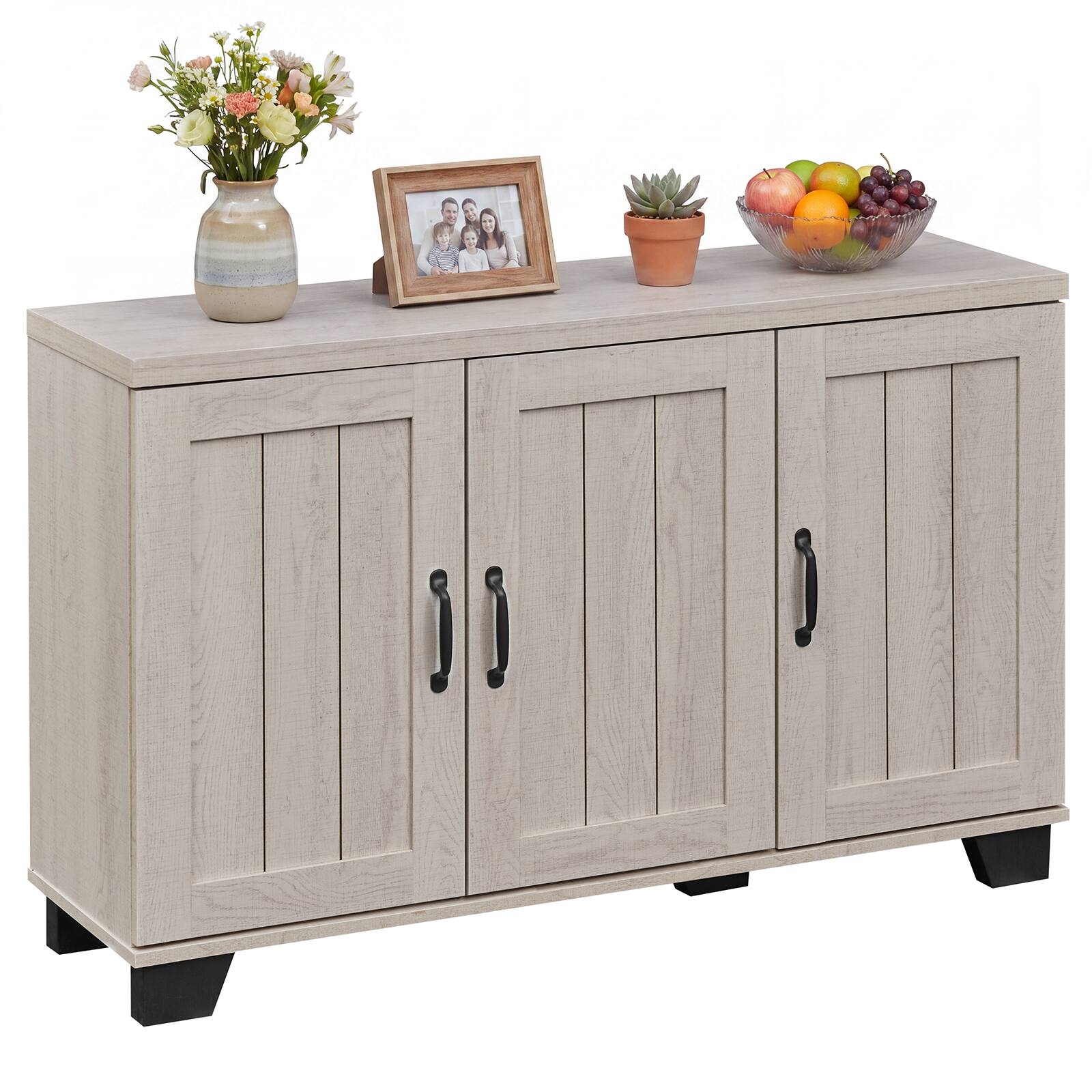 Front. Costway - 3-Door Buffet Sideboard Storage Credenza Cabinet Console Adjustable Shelf White Wash - White Wash.
