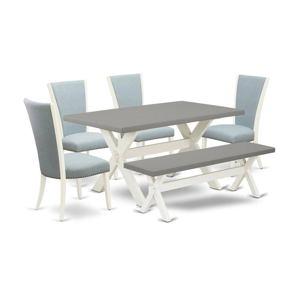 Left. East West Furniture - East West Furniture X096VE215-6 6 Piece Modern Dining Table Set - 4 Baby Blue Linen Fabric Parson Dining Chairs with - Multi-Color.