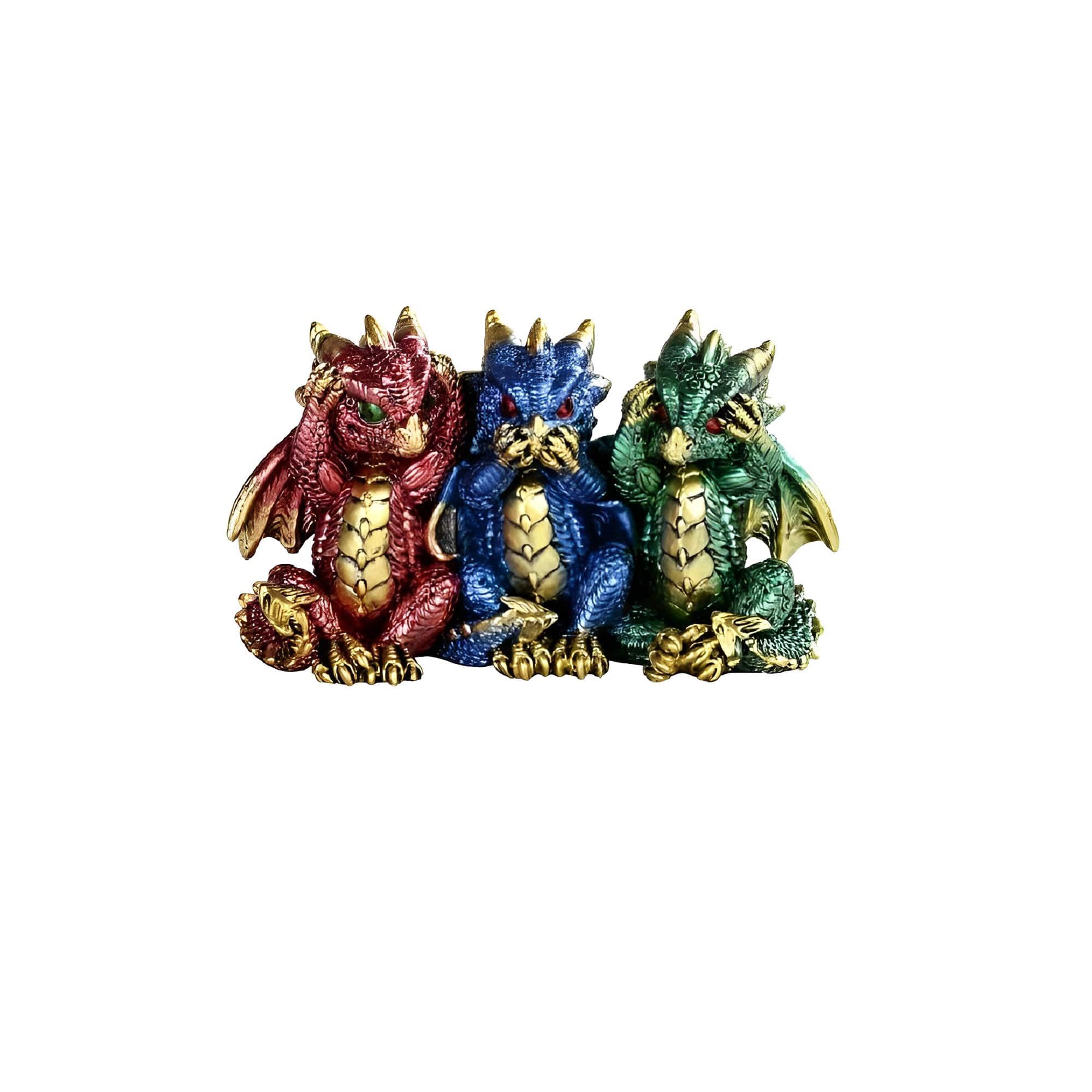 FC Design - 5.5"W Hear See Speak No Evil Dragon Figurine Statue Computer Desk Tabletop Medieval Gaming Home Decor Gift - Multi-Color
