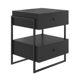 Boyd Sleep - Pesaro Modern Two Drawer Nightstand with USB Charging Ports, Metal Frame - Black