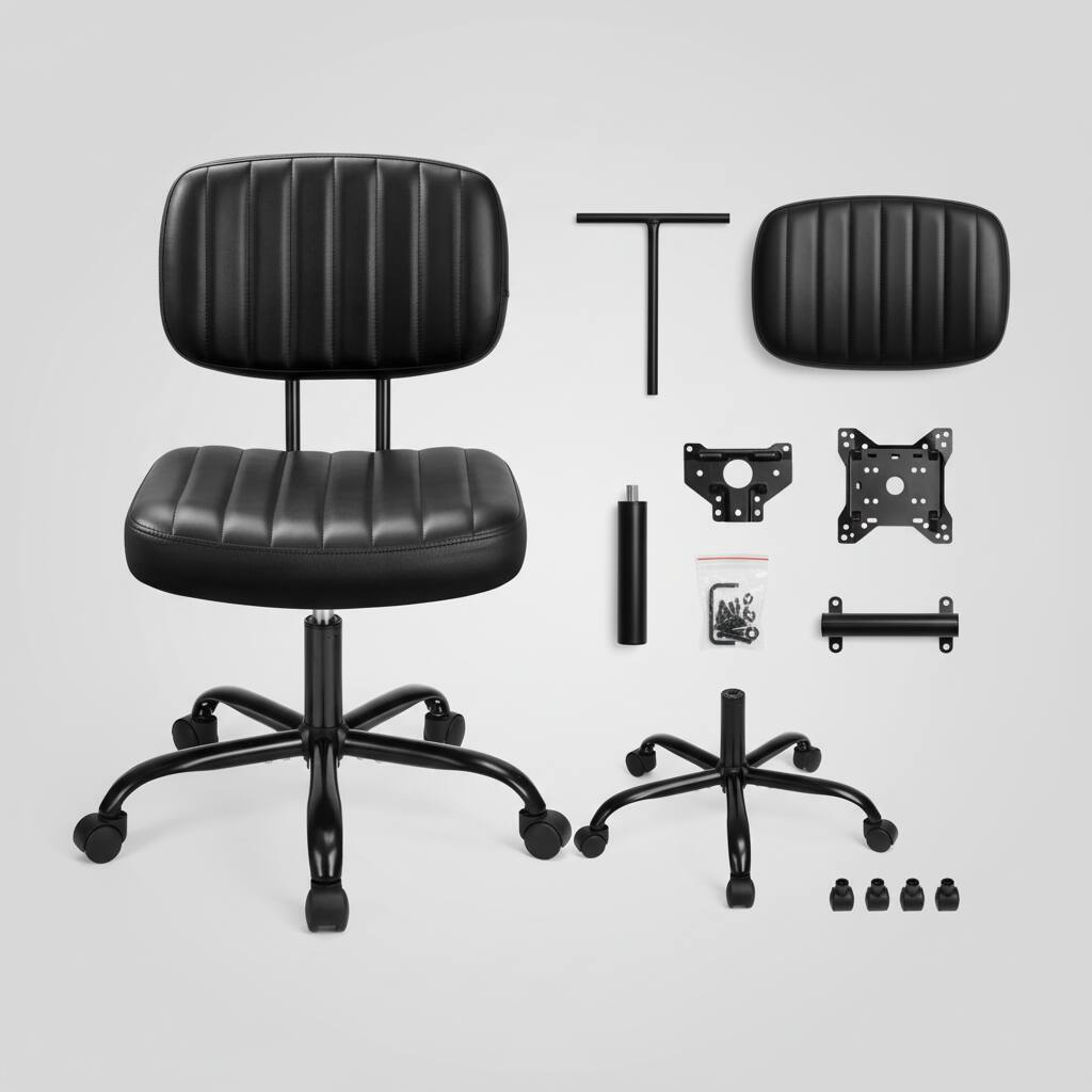 Back. AOITUN - Modern armless office chair in faux leather for home office and study - Black.