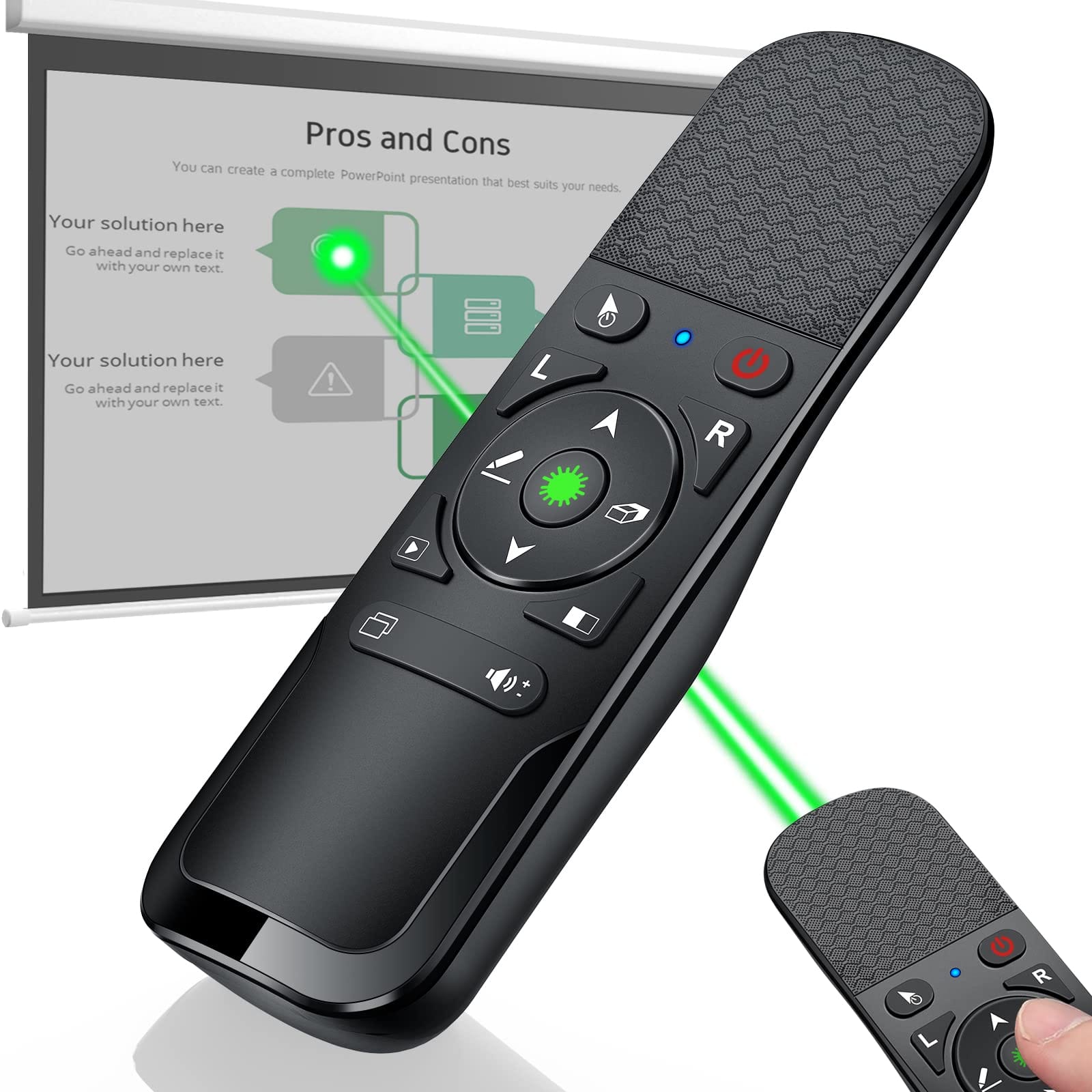 HM 1810 - Presenter Remote With Air Mouse Control Rechargeable Presentation Clicker Ppt Pointer Rf 4gz Powerpoint Sli - Wired - AAA+Green+Mouse