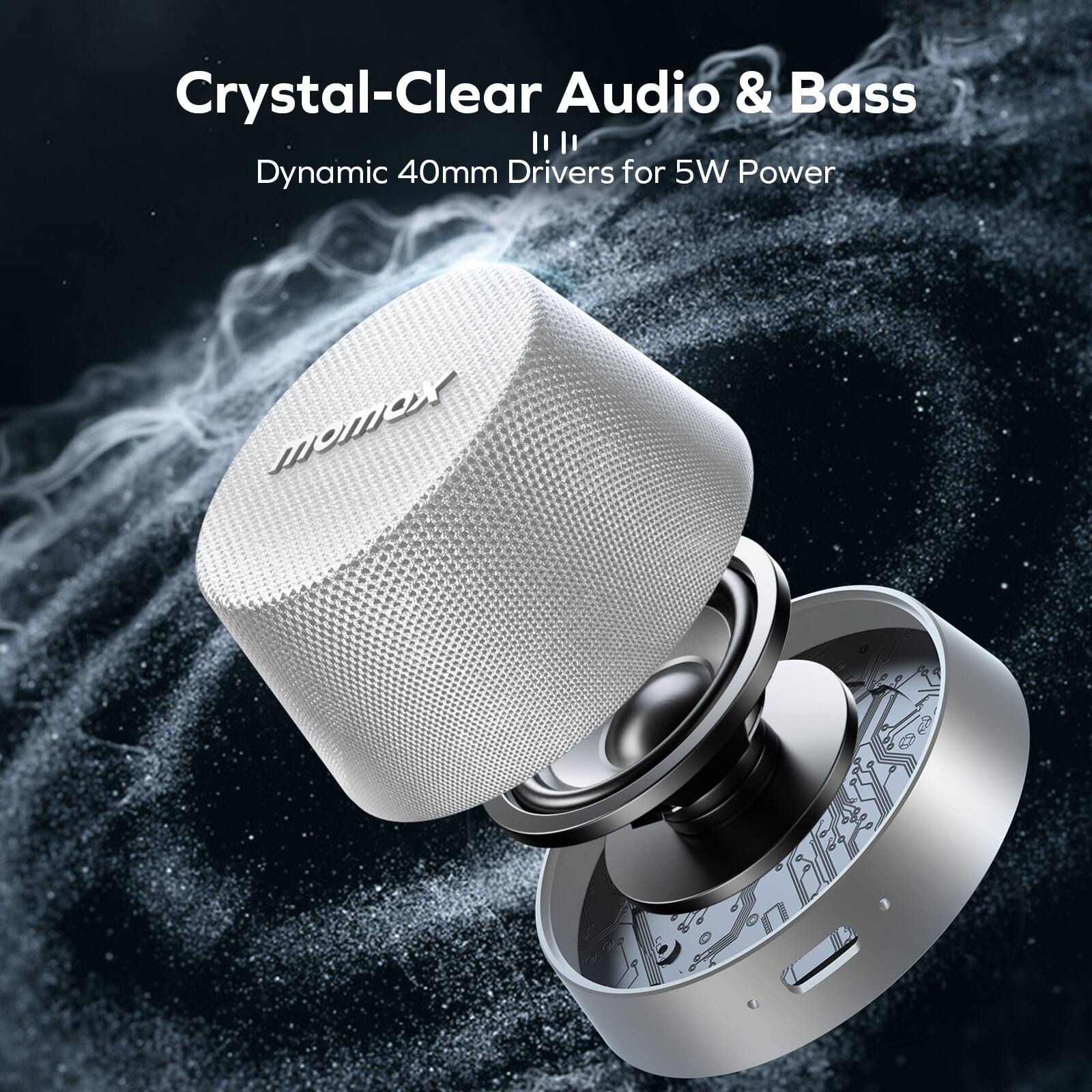 Crystal-Clear Audio & Bass  
Dynamic 40mm Drivers for 5W Power