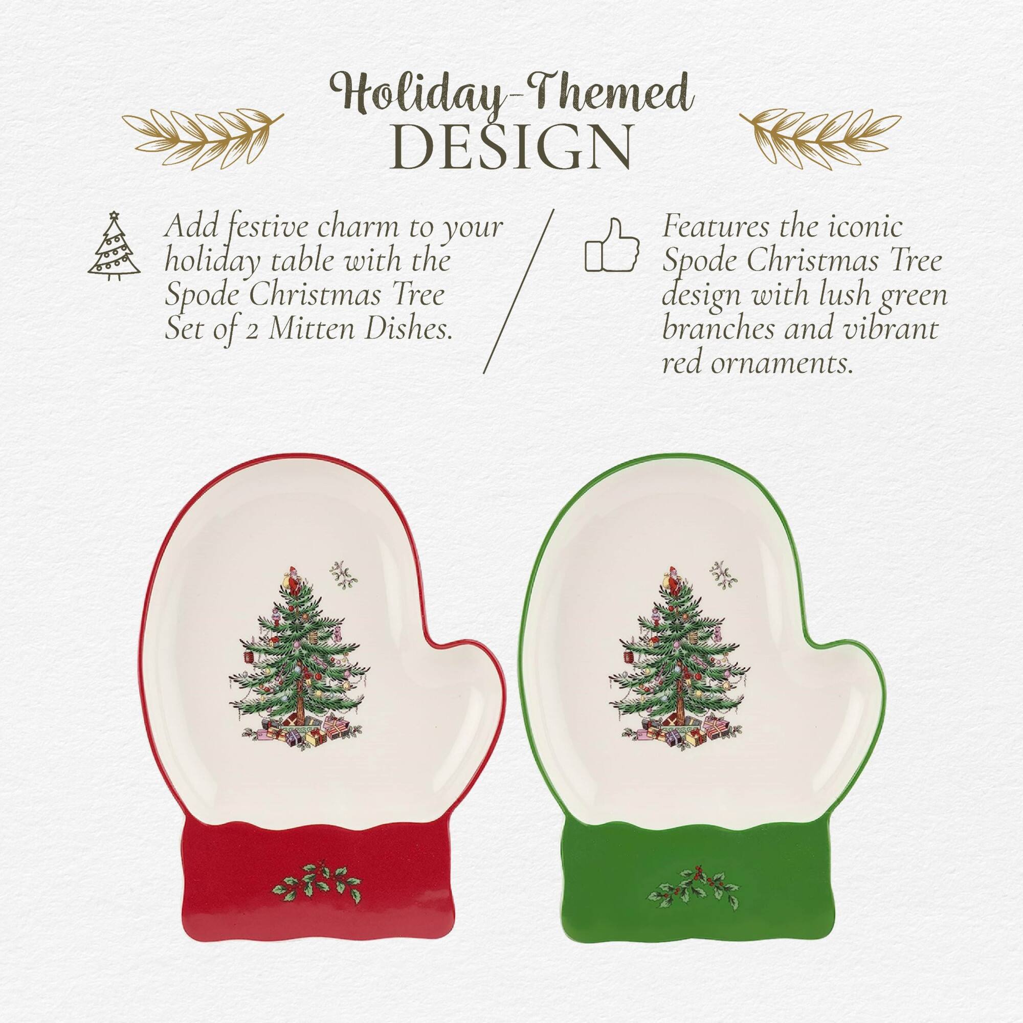 Spode Christmas Tree Mitten Dishes Set of 2 Dish Red Green Multicolored ...