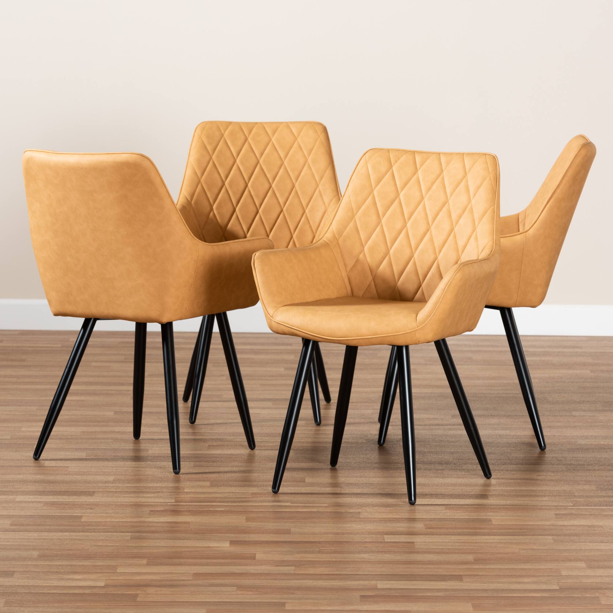 Alt View 2. Baxton Studio - Astrid Mid-Century Contemporary Tan Faux Leather Upholstered and Metal 4-Piece Dining Chair Set - Tan/Black.