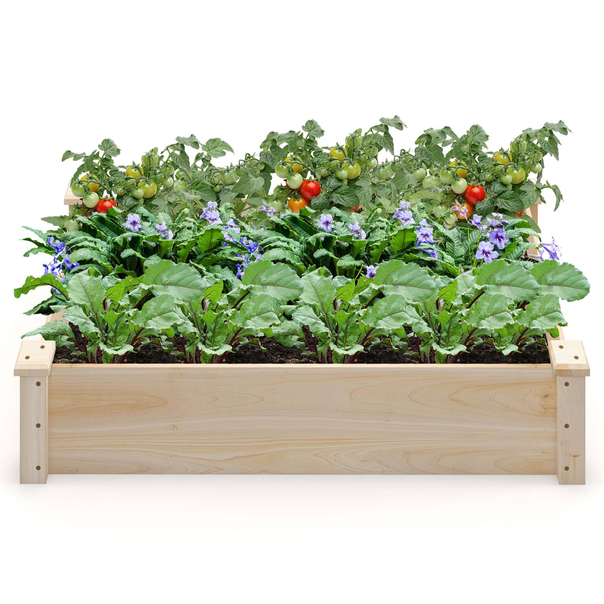 Alt View 1. Costway - Raised Garden Bed Fir Wood Wooden Square Wood Planter Box for Flower Outdoor - Natural.