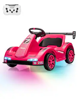GARVEE - Kids Ride on Go Kart Electric Ride on Drift Car with Remote Control LED Lights Safety Belt 2 Mph Max Speed Ride on - Pink