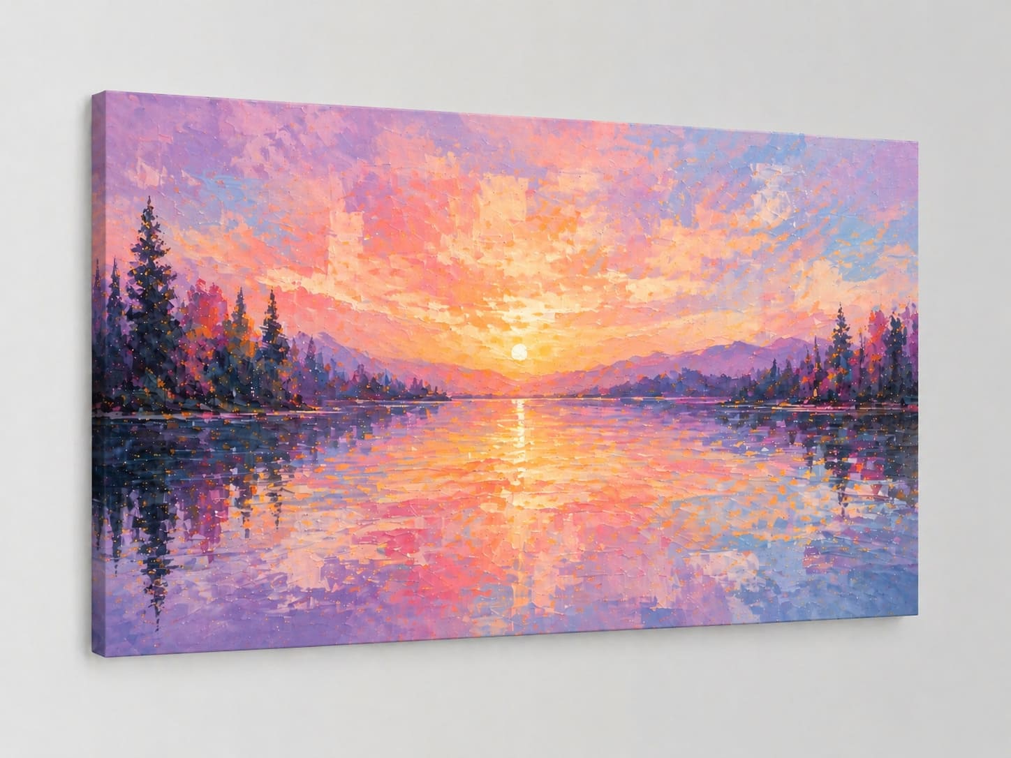 FC Design - Large Canvas 24x36" Pastel Sunset Lake Nature Reflection Art Painting Home Wall Décor - MultiColor