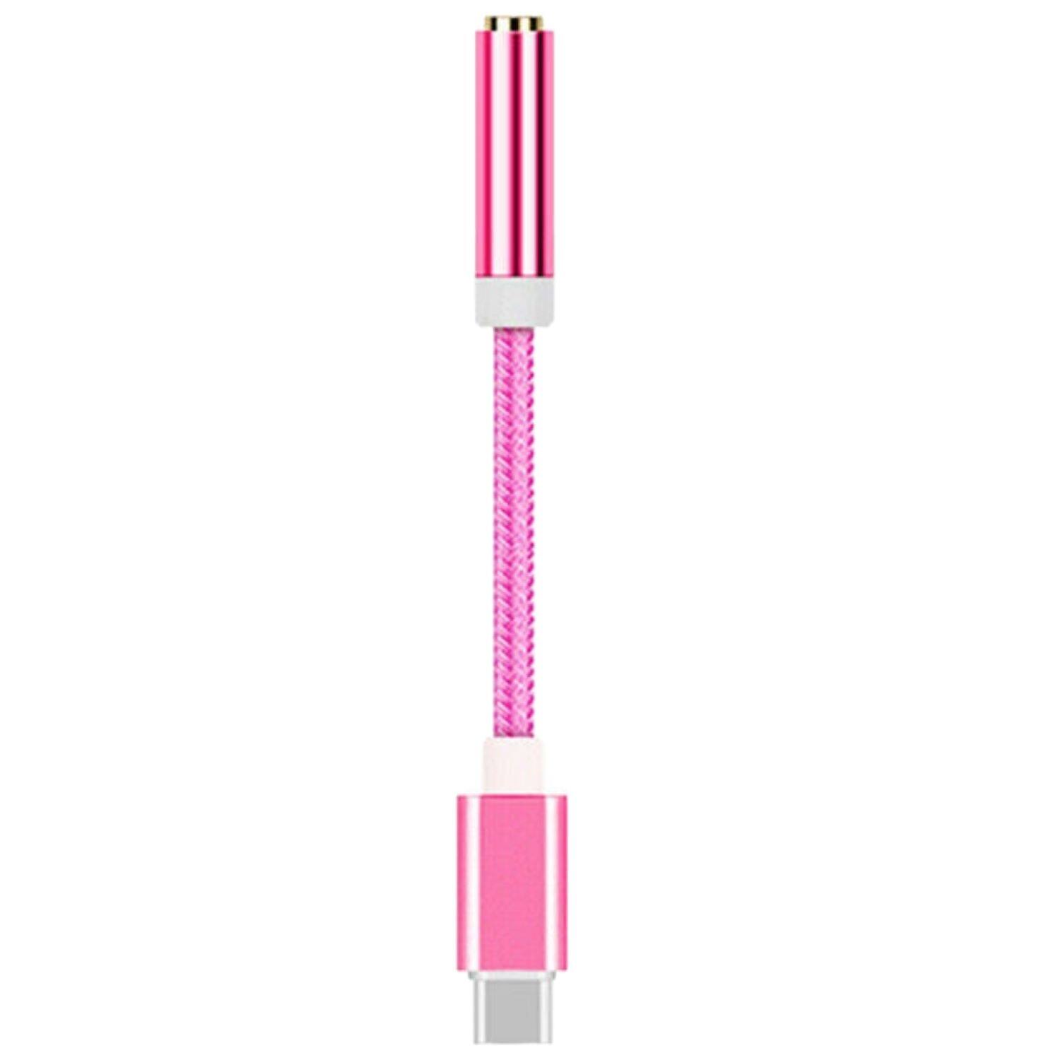 Front. Sanoxy - USB-C to 3.5mm Audio Adapter Pink Cable Adapter, Plug and Play - Pink.