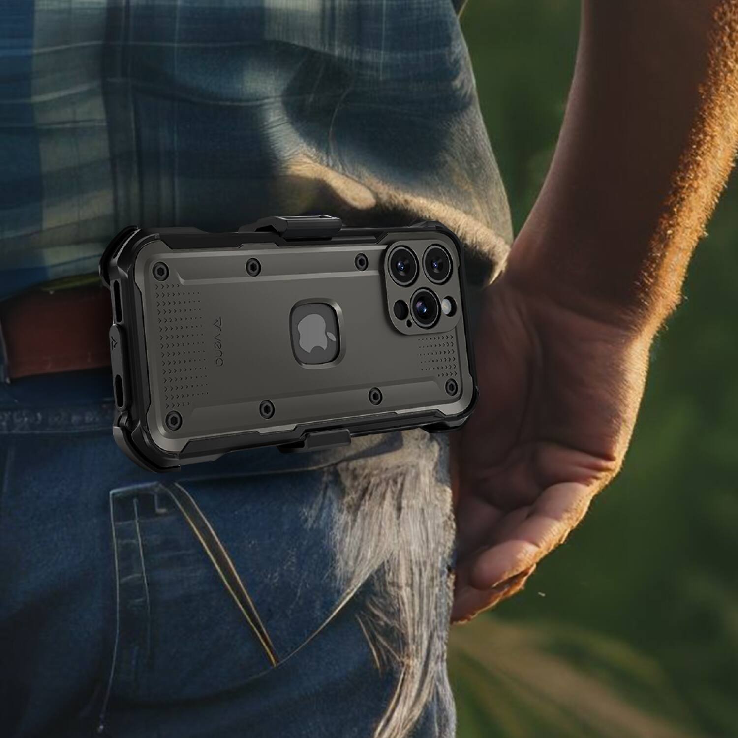 Alt View 4. Vena - for iPhone 16 Pro Max Case, Compatible With Magsafe, vArmor Heavy Duty Belt Clip Holster with Stand Military Grade, Gray - Gray.