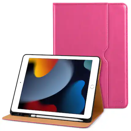 Front. DTTO - Case for iPad 9th/8th/7th Generation 10.2 Inch 2021/2020/2019, Premium Leather Folio Stand - Auto Wake/Sleep - Rose Red.
