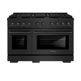 ZLINE - 48" Paramount Double Oven Dual Fuel Range in Black Stainless w/ 8 Brass Burners (SDRB-BR-48) - Black Stainless Steel