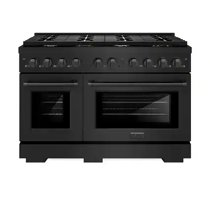 Front. ZLINE - ZLINE 48" Paramount Double Oven Dual Fuel Range in Black Stainless w/ 8 Brass Burners (SDRB-BR-48) - Black Stainless Steel.