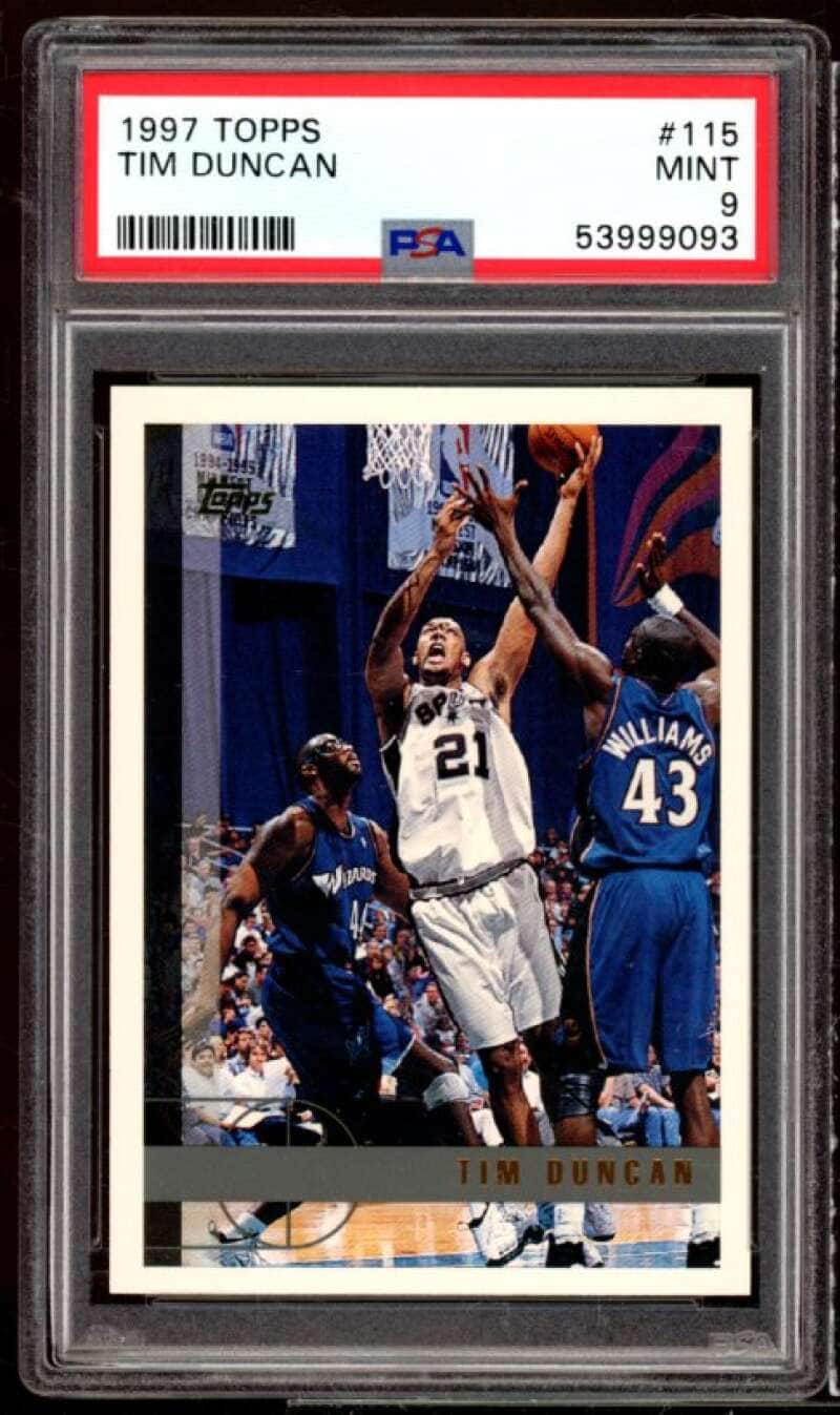 Tim Duncan Rookie Card 1997-98 Topps #115 PSA 9