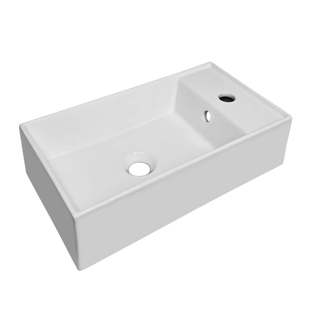 Whitehaus - Britannia Rectangular Wall Mount Basin with Overflow and Right Single Hole Drill - White