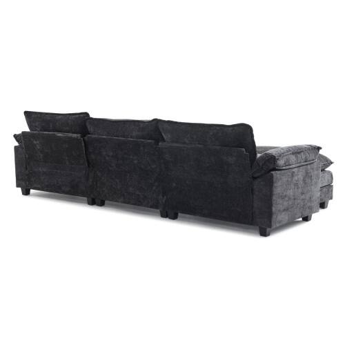 Alt View 1. Winado - Sectional Modular Deep Seat Sofa Couch with Ottoma, Chenille Sofa Sleeper Comfy Upholstered Furniture for Living Room - Black.