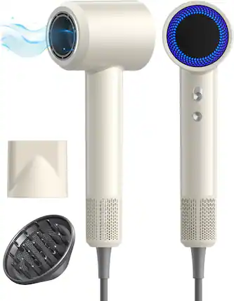 Front. Core Tech - Core Tech 1600W High-Speed Ionic Hair Dryer with Diffuser, 160,000 RPM Brushless Motor, 4 Heat Modes, 2 Speeds and Magne - Milktea.