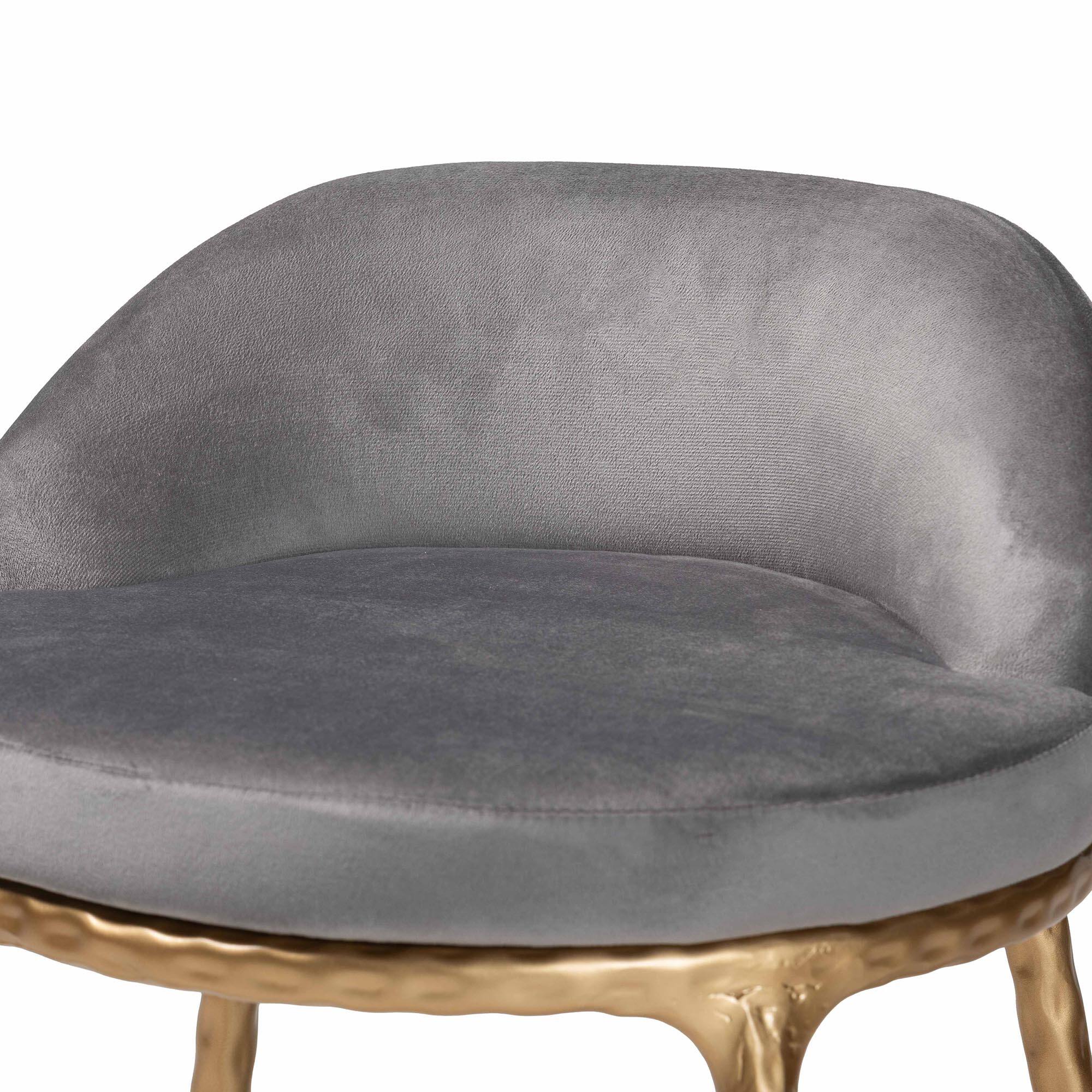 Alt View 1. Baxton Studio - Aarush Counter Stool - Modern Rustic Seating with Hand-Forged Metal Frame and Low Back for Kitchen Island or Lounge - Grey/Gold.